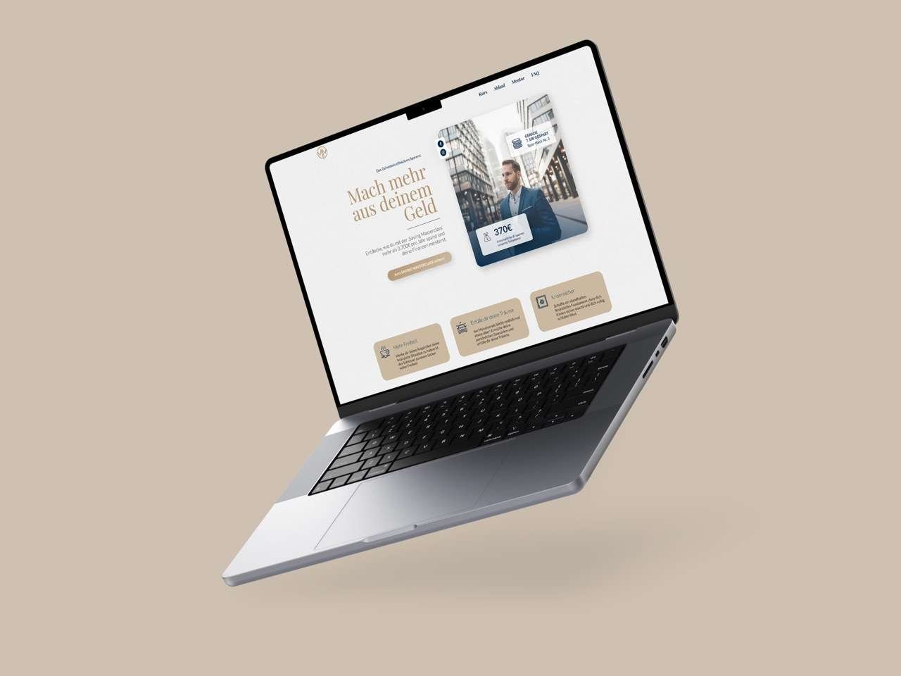 Mockup eines Laptops mit der Website von MoneyMentor, einem zufriedenen Kunden von Martin&Klein.